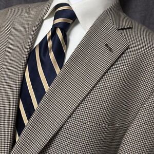 Stafford‎ Sport Coat 44L Tan Black Green Check Houndstooth Blazer Jacket Casual